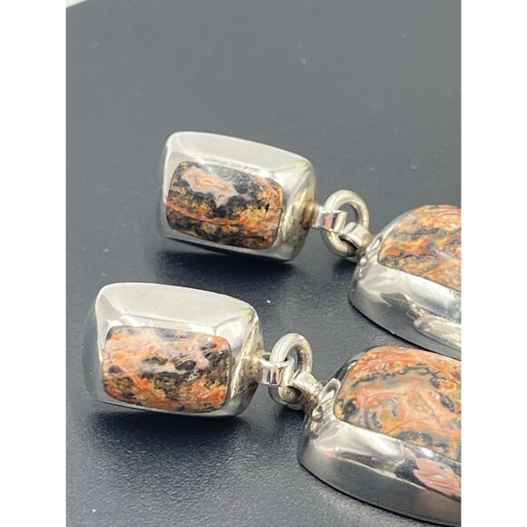 Vintage Mexico Sterling Silver Taxco Jasper Stone Dangle Earrings TZ-17
23.4g - Picture 5 of 12